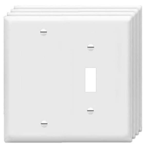 4-Pack White Standard Size 2-Gang 1-Toggle / 1-Duplex Plastic Wall Plate Smooth Finish Polycarbonate UL Listed