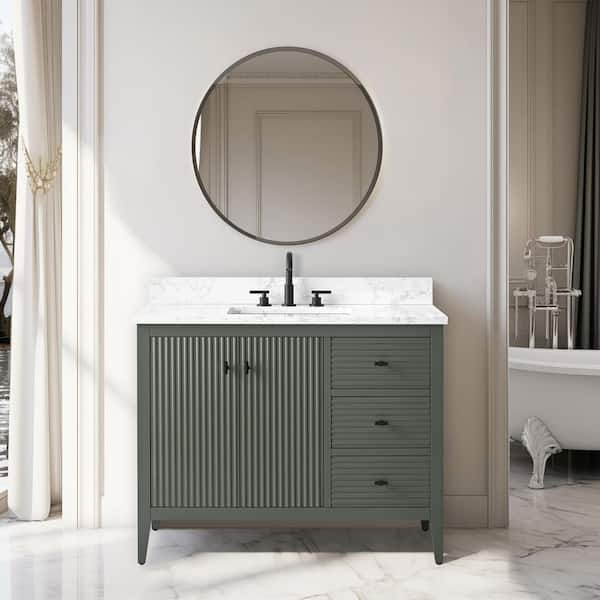 Vanity Art 42 in. W x 22 in D x 38 in. H Single Sink Bath Vanity Cabinet in Linear Vintage Green with White Engineered Marble Top