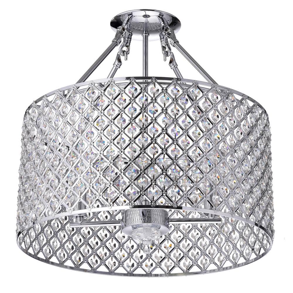 Chrome Crystal Drum Semi-Flush Mount Chandelier, 17-inch