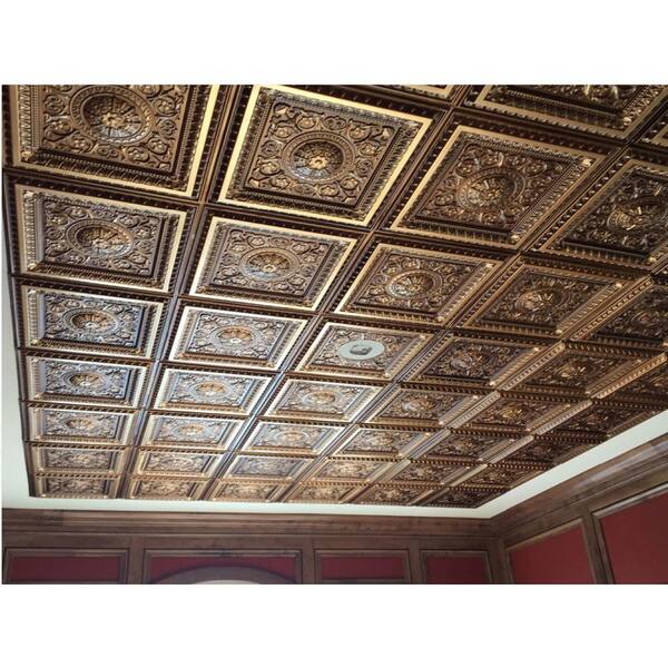 Designer Ceiling Tile Faux Tin PVC Panel - 2'x2' Antique Brass #235 - Glue-Up Decorative Ceiling Or Wall