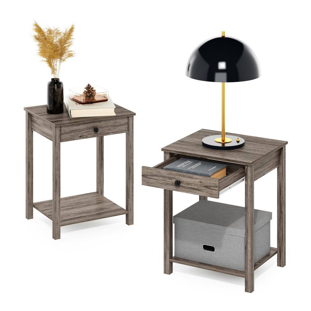 Rustic Oak Rectangular Wood End Table with Storage, Set of 2