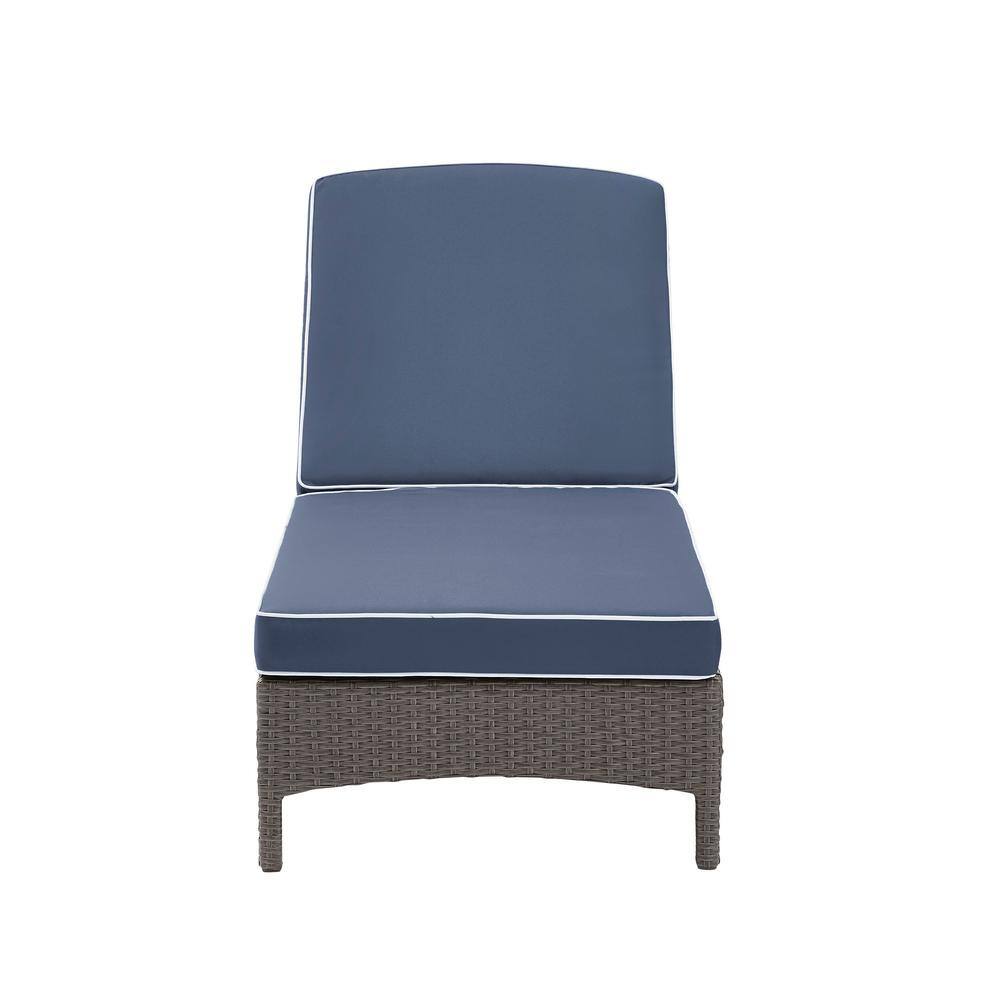 Palm Harbor Outdoor Wicker Chaise Lounge with Navy Cushions