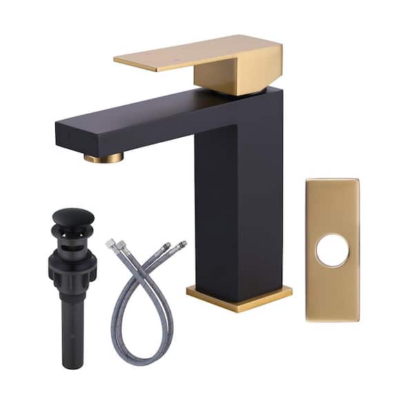 WOWOW Single-Handle Single-Hole Bathroom Faucet with Deck plate Included in Black and Gold
