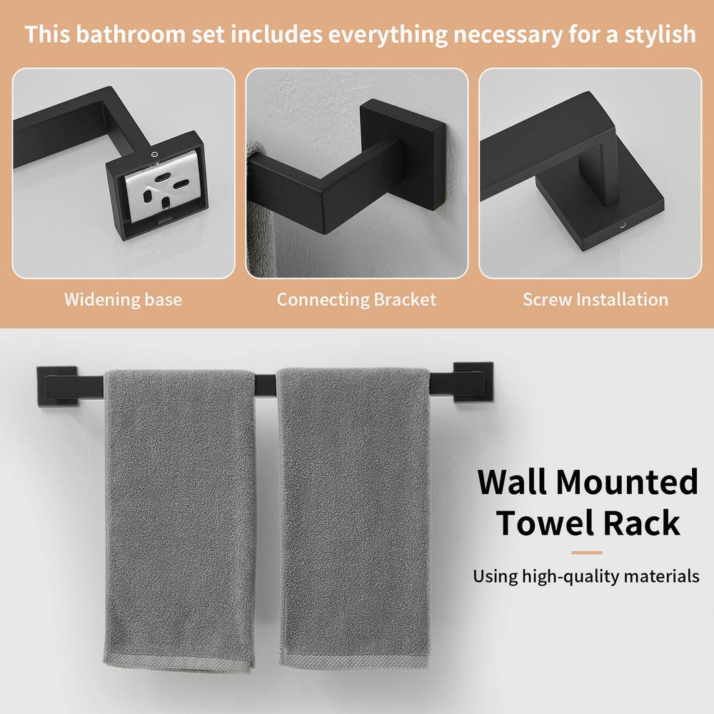 Matte Black Stainless Steel 5-Piece Bathroom Hardware Set