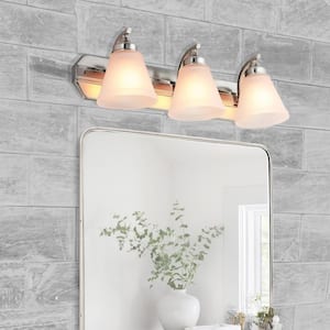 24 in. 3-Light Brushed Nickel Bath Vanity Light Fixture with Bell Shape Frosted Glass Shade