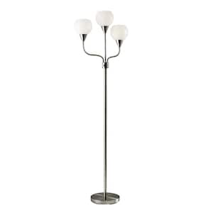 65.5 in. Black and White 3 Light 1-Way (On/Off) Tree Floor Lamp for Liviing Room with Acrylic Round Shade