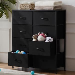 Teresa Black 31.4 in. W 8-Drawer Dresser with Fabric Bins and Steel Frame Storage Organizer Chest of Drawers