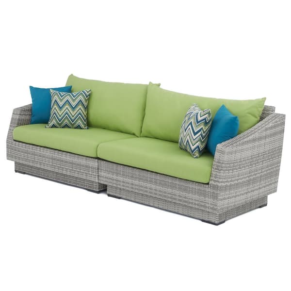 RST Brands Cannes 2-Piece All-Weather Wicker Patio Sofa with Sunbrella Ginkgo Green Cushions