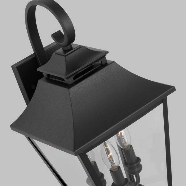 Generation Lighting - Galena Medium 3-Light Textured Black Outdoor Hardwired Wall Lantern Sconce with Clear Glass