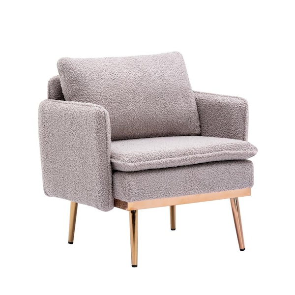 ATHMILE Gray Modern Plush Upholstered Accent Arm Chair with Golden Metal Legs (Set of 1)