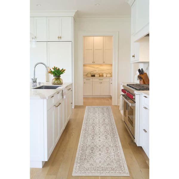 Outlines Ivory Grey 2 ft. x 12 ft. All-over design Traditional Runner Area Rug