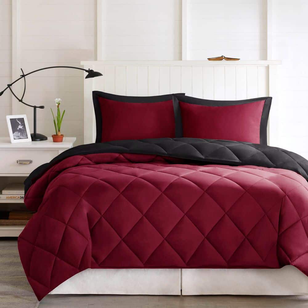 Windsor Red/Black King/Cal King Microfiber 3M Scotchgard Diamond Quilting Reversible Down Alternative Comforter Set price history on PriceWatchPro
