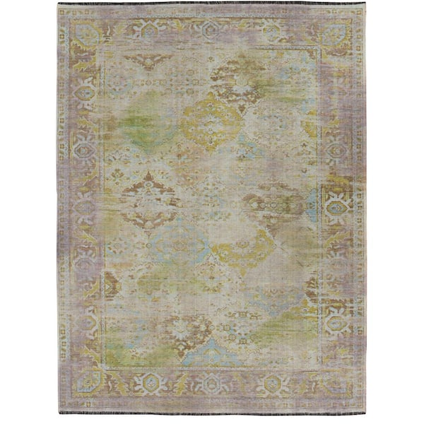 Lena Lilac and Green 5 ft. x 7 ft. Transitional Woven Oriental Polyester Rectangle Indoor Area Rug