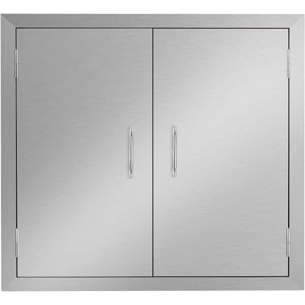 SEEUTEK 24 in. W x 24 in. H Double Outdoor Kitchen Access Door for BBQ Island Stainless Steel Grill Door