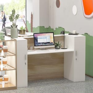 70.9 in. W Rectangular White MDF Computer Desk with a Spacious Tabletop and 6-Enclosed Storage Shelves