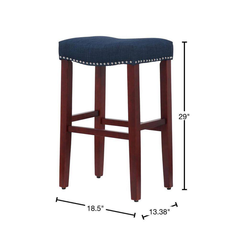 Cherry and Navy Blue 29" Saddle Style Wood Counter Stool