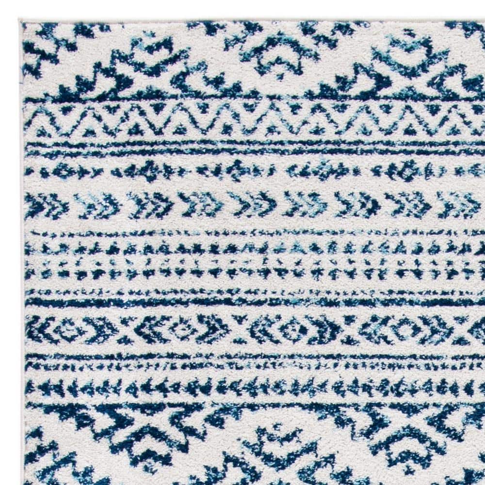 Ivory and Navy Geometric Hand-knotted 4' x 6' Area Rug