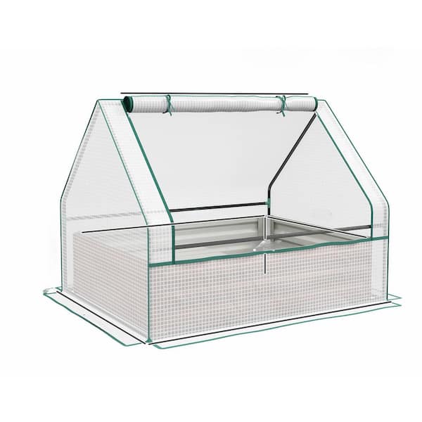 Oyezvary 47.25 in. Brown Galvanized Metal Rectangular Outdoor Raised Beds with Mini Greenhouse for Vegetables, Flowers and Herbs