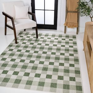 Darcy Traditional Geometric Bold Gingham Green/Cream 5 ft. x 8 ft. Indoor/Outdoor Area Rug