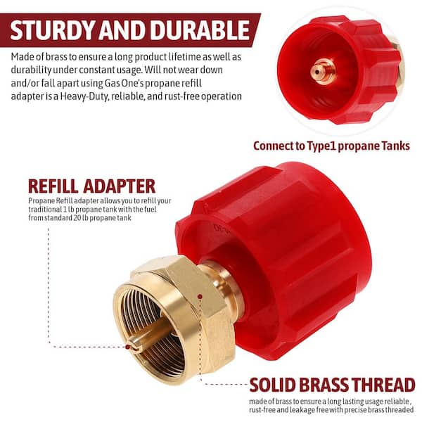 GASONE 1 lb. Propane Refill Adapter Part for Propane Tanks Red QCC