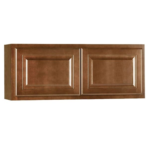 Hampton Bay Hampton 36 in. W x 12 in. D x 15 in. H Assembled Wall Bridge Kitchen Cabinet in Cognac without Shelf