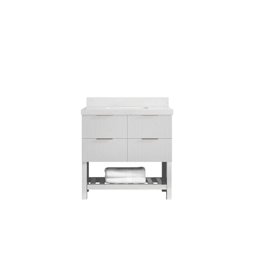 Catalina 36 in. W x 22 in. D x 36 in. H Single Sink Bath Vanity Center in White with 2 in. Empira White Quartz Top price history on PriceWatchPro