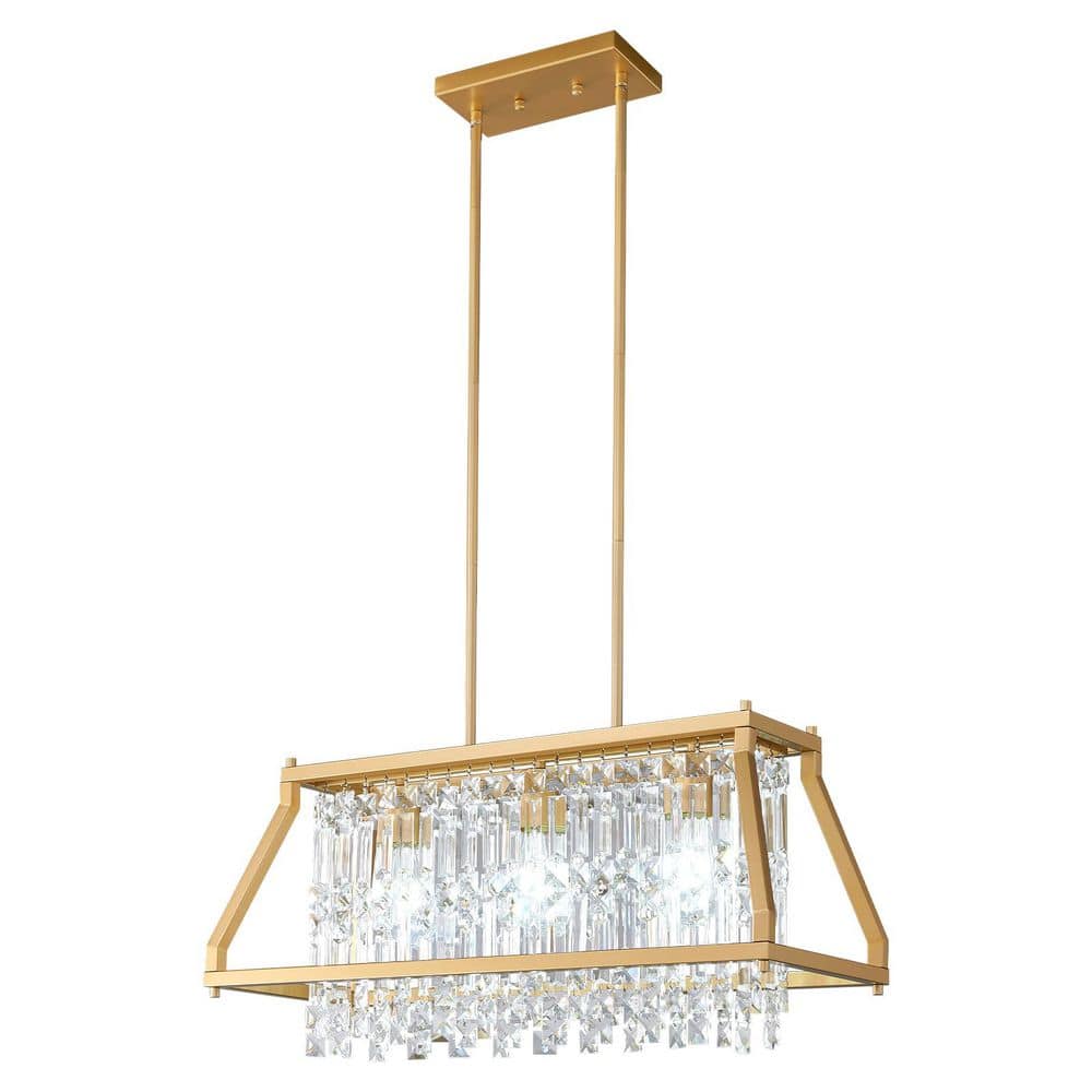 Home Lighting 60-Watt 3-Light Gold Trapezoid-25.98in Crystal Trapezoidal Farmhouse Chandelier Industrial for Dining Room price history on PriceWatchPro