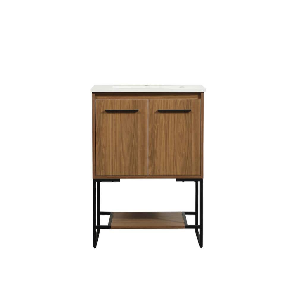 Simply Living 24 in. Single Bathroom Vanity in Walnut Brown with Engineered