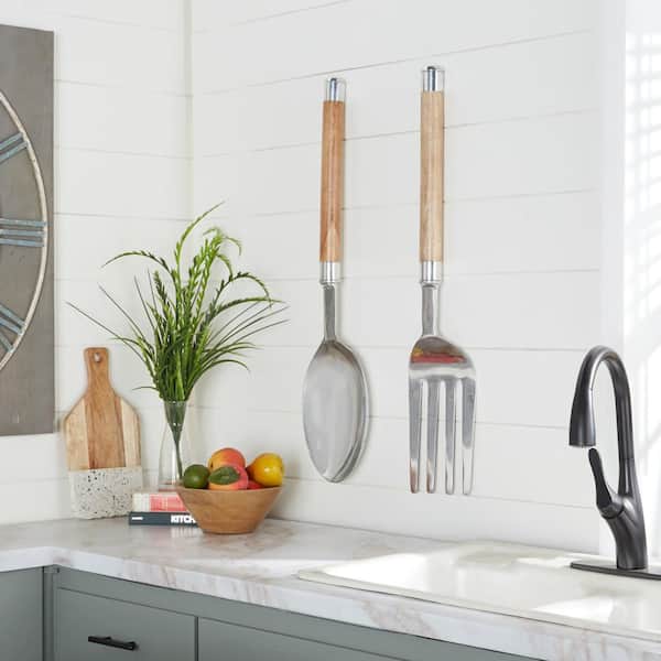 Litton Lane Aluminum Brown Spoon and Fork Utensils Wall Decor (Set of 2)
