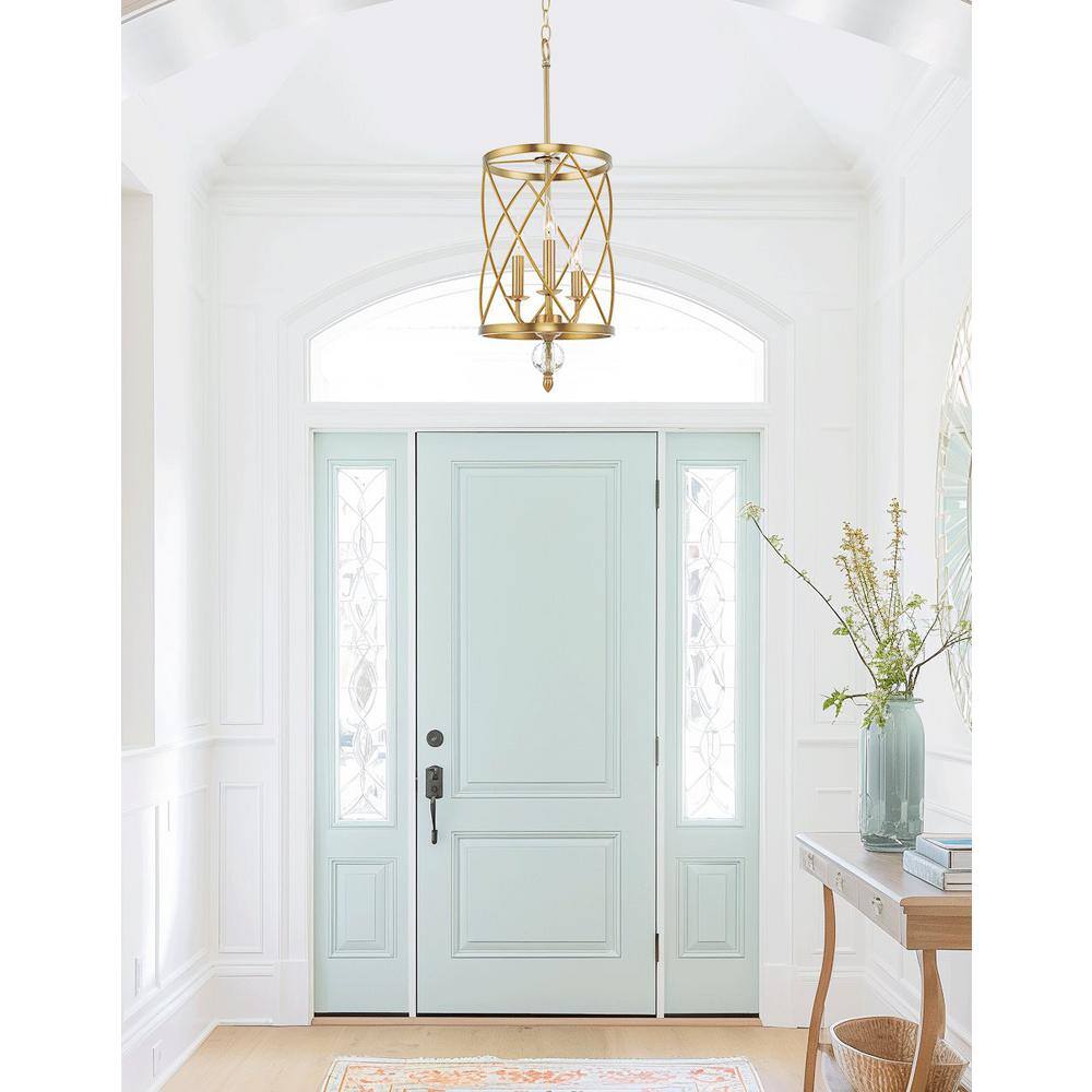 Eleanor Warm Brass 3-Light Cylinder Lantern Chandelier with Faceted Glass Accent