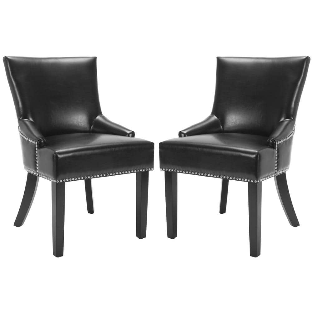 Transitional Black Leather Upholstered Parsons Side Chair