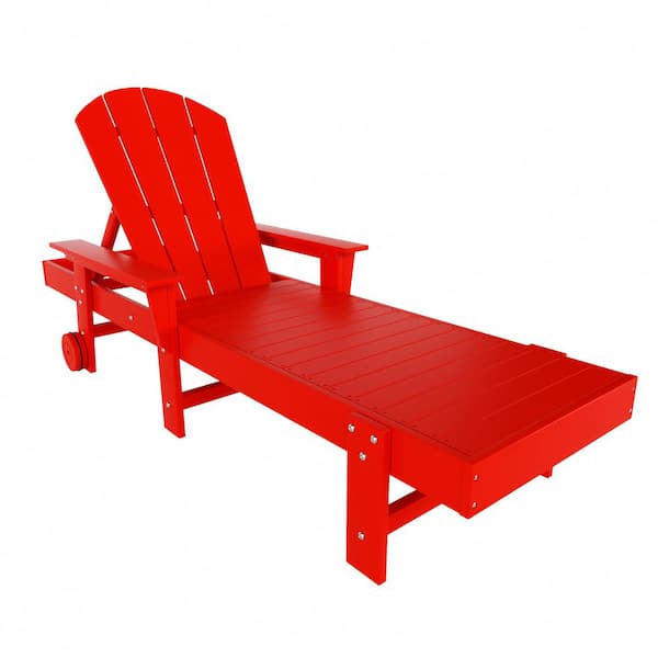 WESTIN OUTDOOR Laguna Red HDPE Plastic Outdoor Adjustable Backrest Classic Adirondack Chaise Lounger With Arms And Wheels