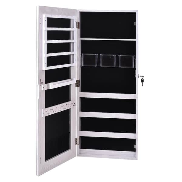 Karl home Full Mirror Wall Hanging Lockable White Jewelry Cabinet with 3 Storage Box 35 in. H x 15 in. W x 4 in. D