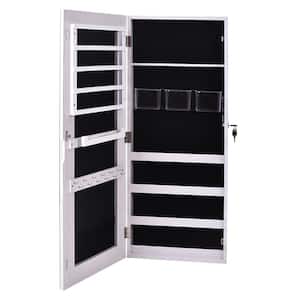 Full Mirror Wall Hanging Lockable White Jewelry Cabinet with 3 Storage Box 35 in. H x 15 in. W x 4 in. D
