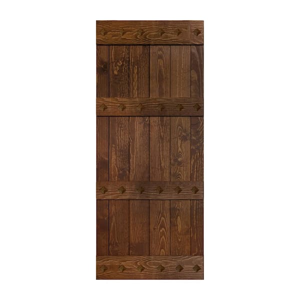 Mid-Century Style 38 in. x 84 in. Dark Walnut Finished Solid Wood Sliding Barn Door Slab -Hardware Track NOT Included