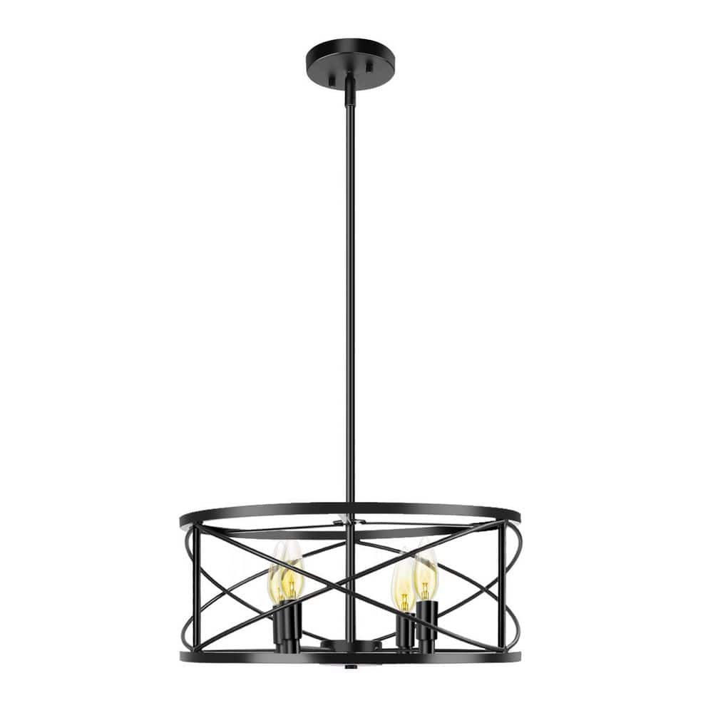Runesay 4Light Matte Black Painting Cage Decorative Chandelier Pendant Light for Living Dining