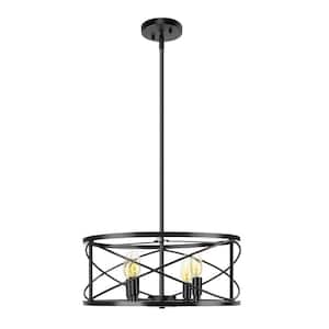 4-Light Matte Black Painting Cage Decorative Chandelier Pendant Light for Living Dining Room