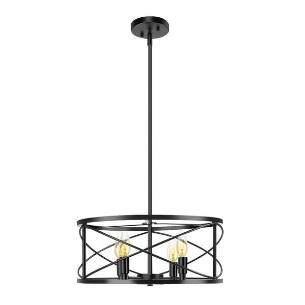 Runesay 4Light Matte Black Painting Cage Decorative Chandelier Pendant Light for Living Dining