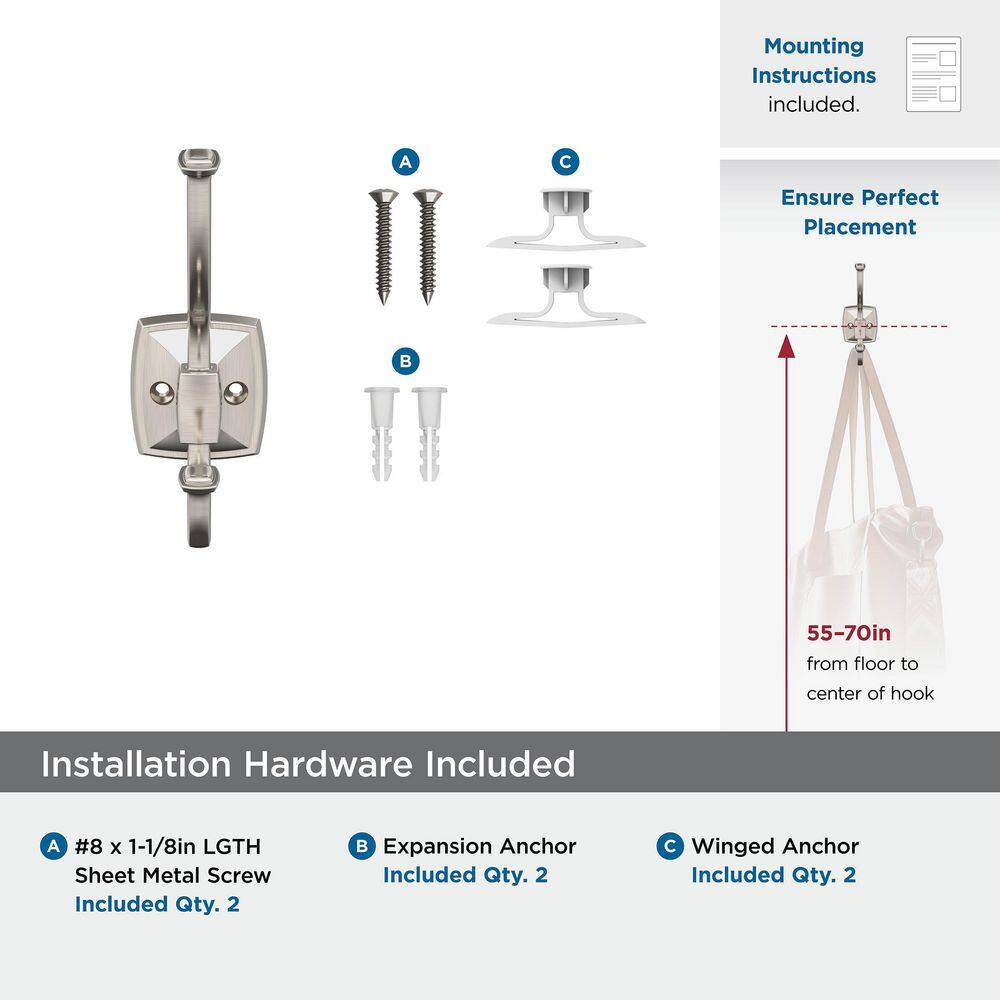 Satin Nickel Double Prong Decorative Wall Hook