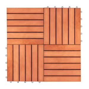 1 ft. W x 1 ft. H 6-Slat Reddish Brown Wood Interlocking Deck Tile (Set of 10 Tiles)