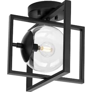 Atwell 10 in. 1-Light Matte Black Semi-Flush Mount with Clear Glass Shade