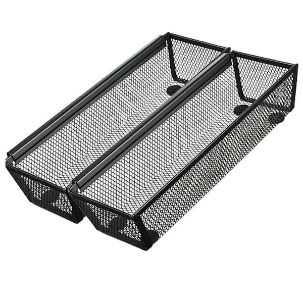 9 in. x 3 in. x 2 in. Metal Mesh Drawer Organizer for Kitchen Utensils, Cosmetic, Flatware and Pen, Black (2-Pack)