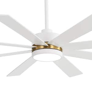 65 in. Integrated LED Indoor Windmill Gold and Matte White Downrod Mount Ceiling Fan with Light with Remote Control