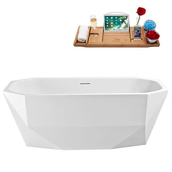Streamline 63 in. Acrylic Flatbottom Freestanding Bathtub in Glossy White with Matte Oil Rubbed Bronze Drain