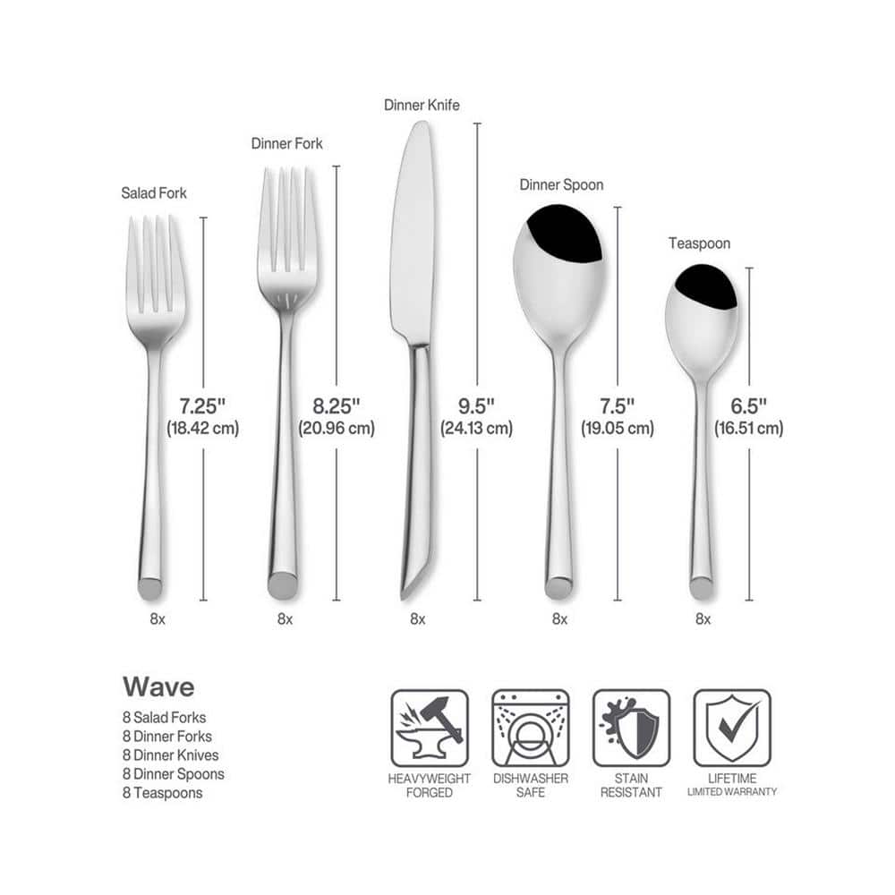 Towle Silversmiths Towle Living Wave 20-Piece Forged Stainless Steel Flatware Set, Service for 4