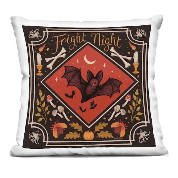 Fright Night Bat and Botanicals Black Floral Zipper Polyester 18 in. X 18 in. Throw Pillow