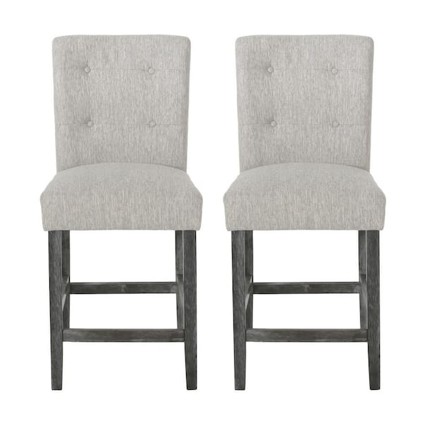 Benjara Sika Gray Wood Frame Counter Height Stool Chair with Cushion (Set of 2)