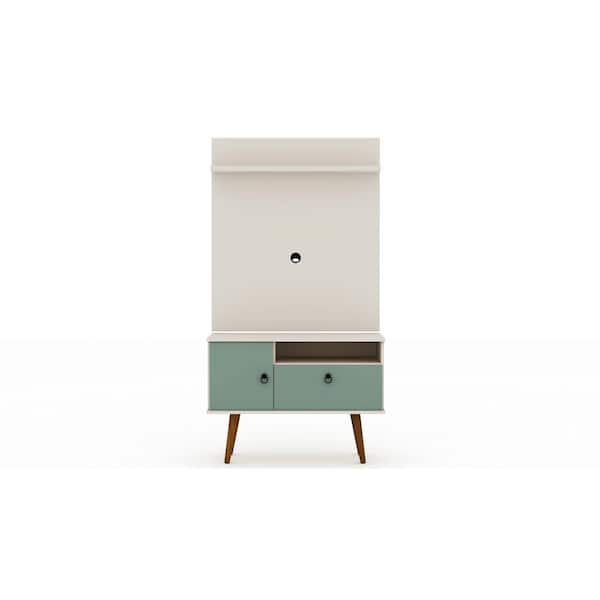 Luxor Montauk 35.43 in. Off-White and Green Mint Entertainment Center Fits TVs Up to 32 in. with Storage and Cable Management