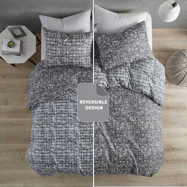 Maca 3-Piece Gray Solid Microfiber Full/Queen Reversible Comforter Set