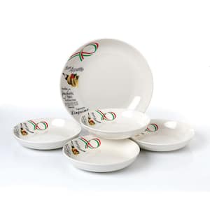 11 in. 52 fl. oz. Buon Appetito 5-Piece White Porcelain Pasta Serving Bowl Set (Set of 5)